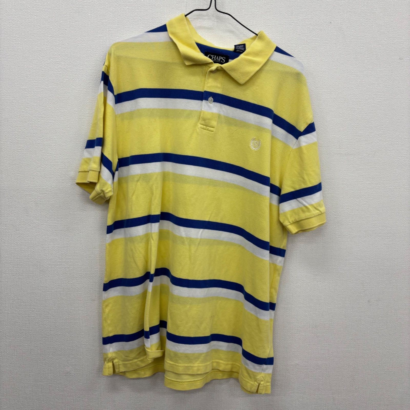 Y658 CHAPS XL イエローボーダー マルチボーダー 半袖ポロシャツ ロゴ 