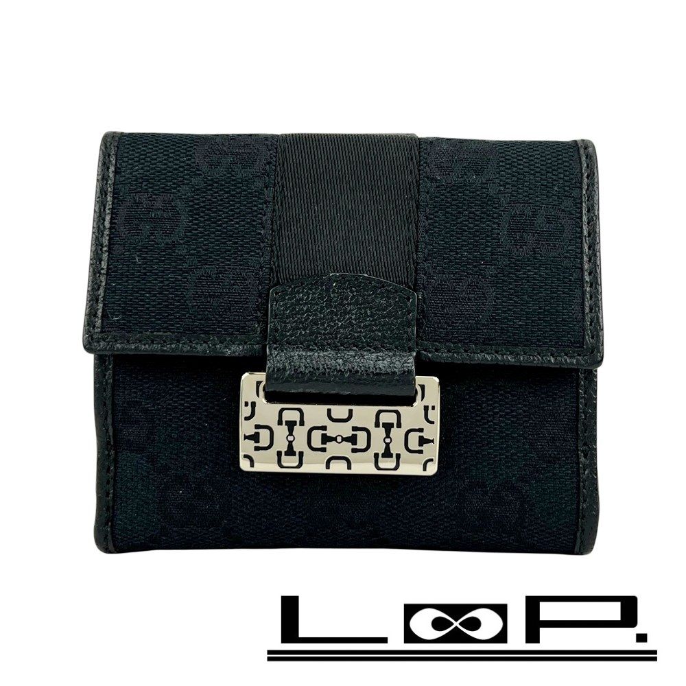グッチ □中古□ 二つ折り 財布 ウォレット GGキャンバス ブラック