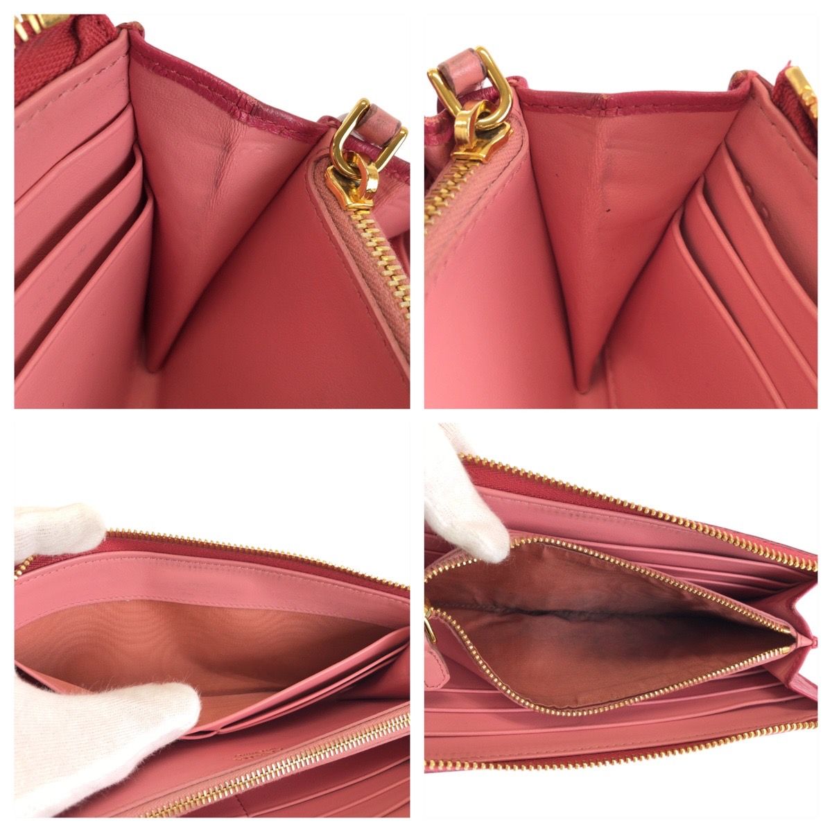 美品 PRADA プラダ サフィアーノ ピンク ゴールド金具 レザー 1M1183 