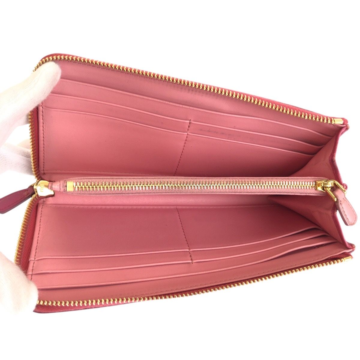 美品 PRADA プラダ サフィアーノ ピンク ゴールド金具 レザー 1M1183