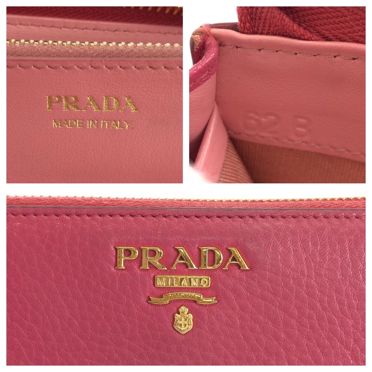 美品 PRADA プラダ サフィアーノ ピンク ゴールド金具 レザー 1M1183 