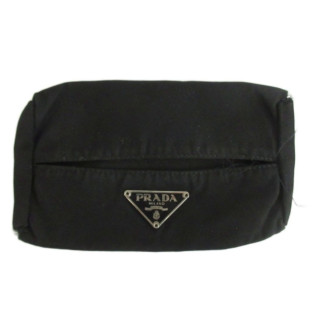 プラダ PRADA ポケットティッシュケース ナイロン 三角ロゴプレート 黒 ブラック /XZ ■GY18