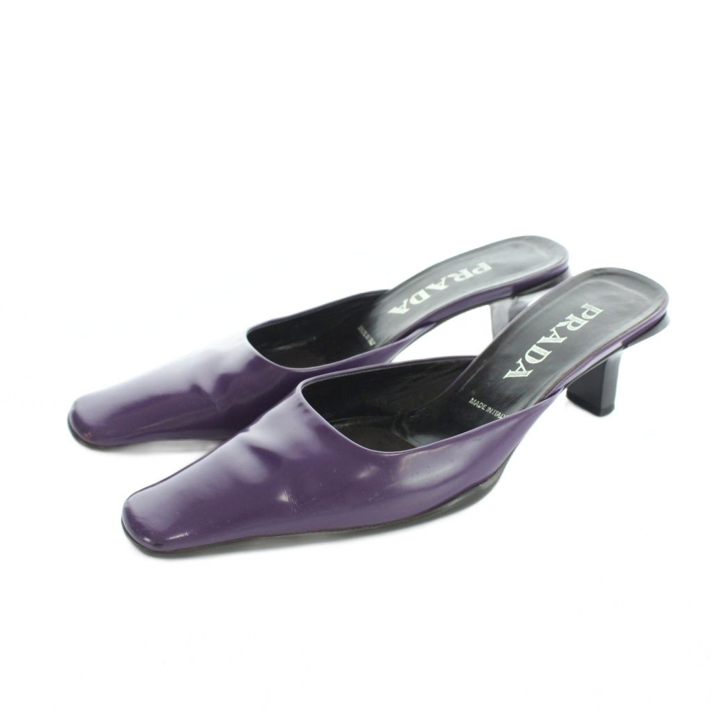 プラダ PRADA ミュール レザー スクエアトゥ チャンキーヒール 38 24.5cm 紫 ■GY18 /MQ ■OH