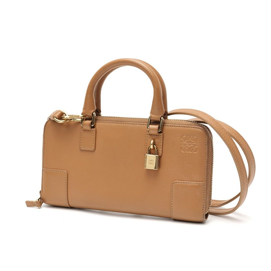ロエベ / LOEWE　アマソナ ポーチ / ショルダー ウォレット　レザー　キャメル系 【中古】