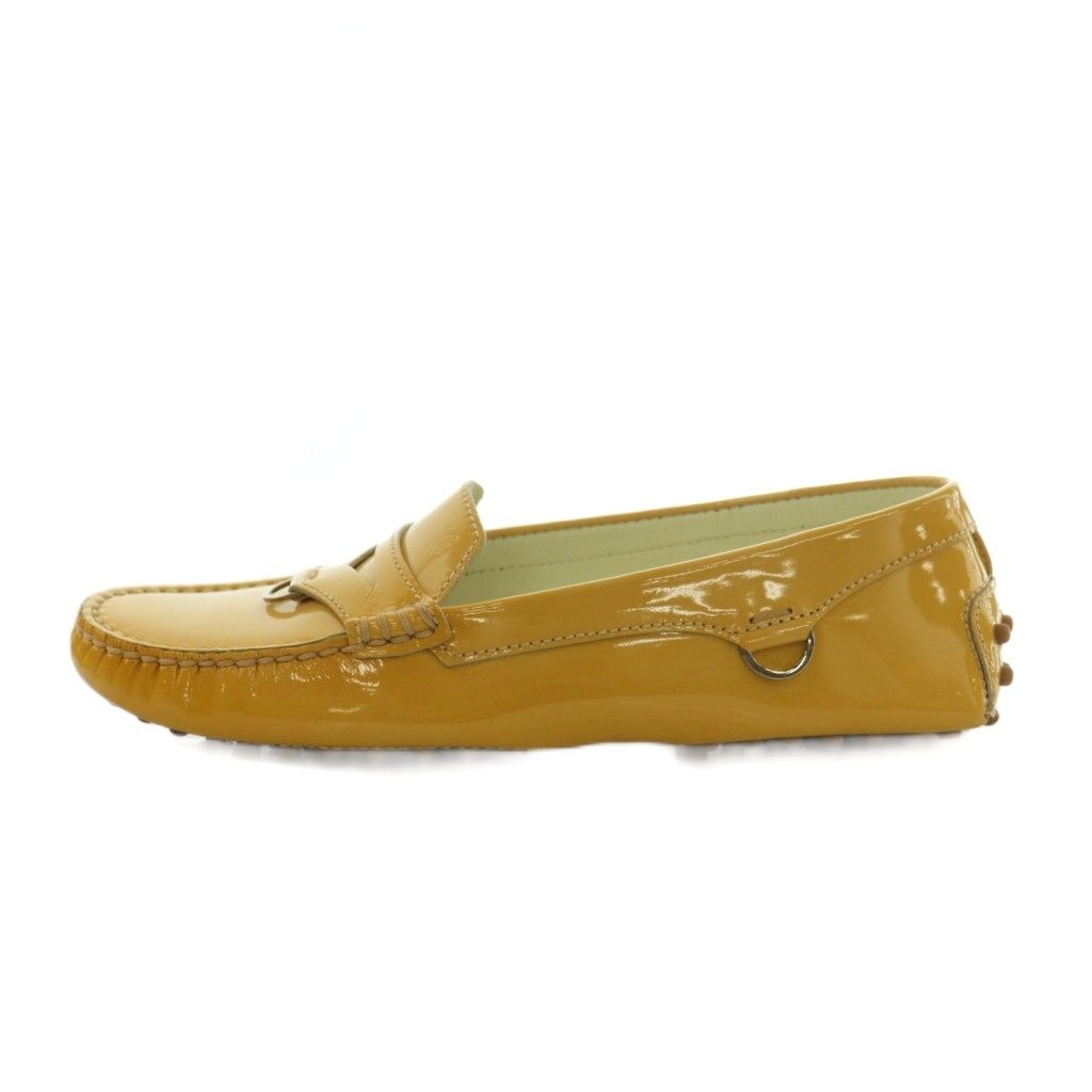 トッズ TOD'S ドライビングシューズ モカシン エナメル 37.5 24.5cm 黄色 /MI ■GY19