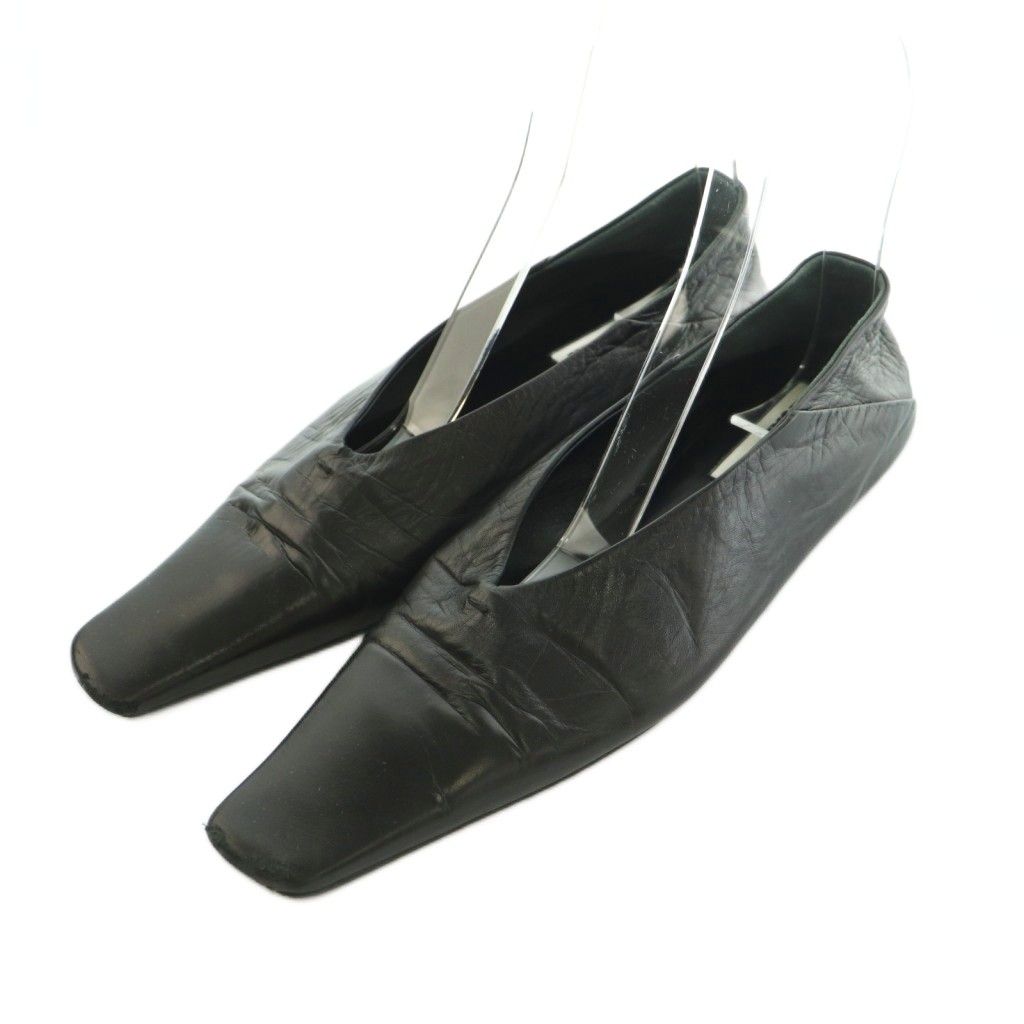 ジルサンダー JIL SANDER フラットシューズ スクエアトゥ レザー 37.5 24.0-24.5cm 黒 /MI ■GY19