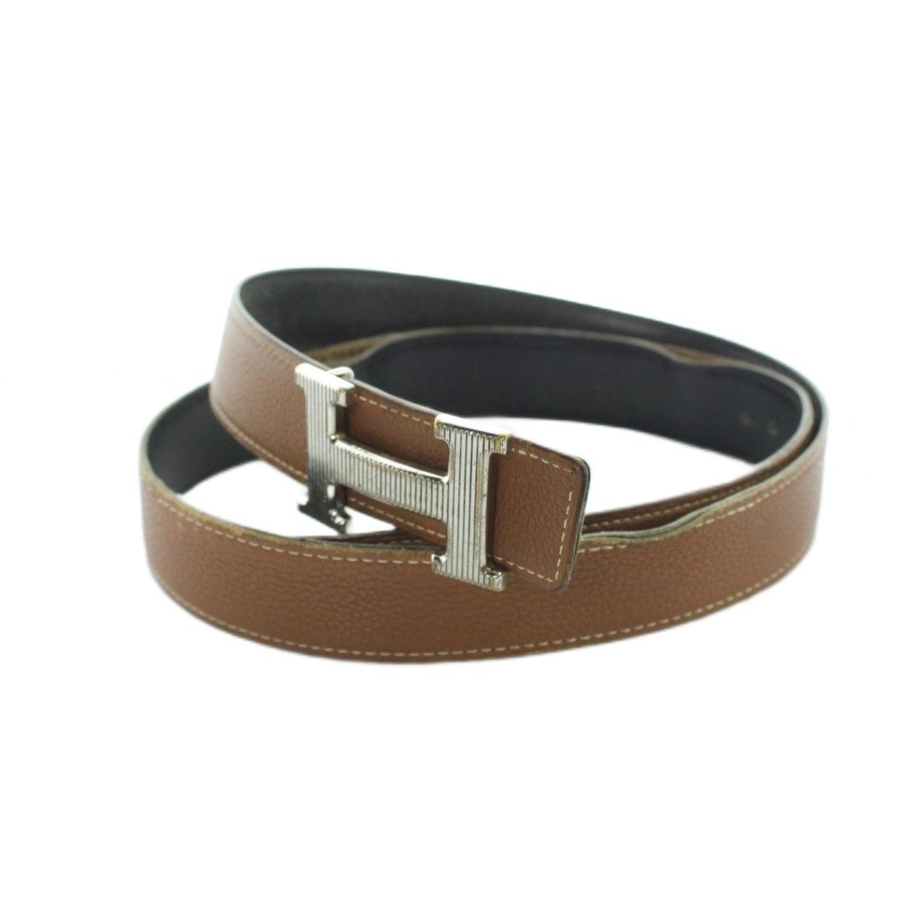 エルメス HERMES ベルト ロゴ コンスタンス レザー 茶 ブラウン □GY19