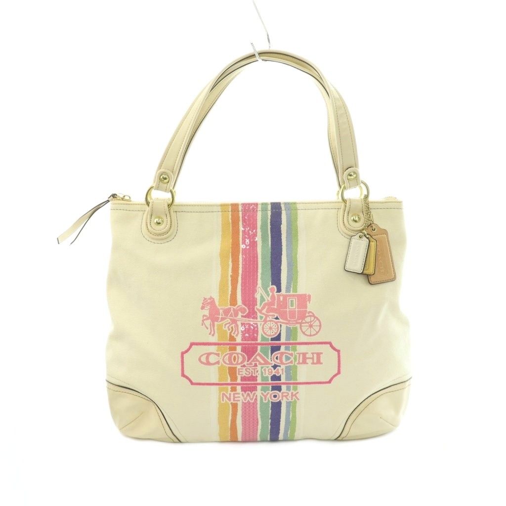 コーチ COACH トートバッグ キャンバス ロゴプリント アイボリー
