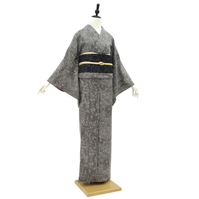 新古品】 前田仁仙 御召 着物 正絹 袷 作家物 落款あり 先染め 薄赤