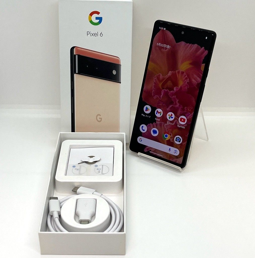 良品】Google Pixel 6 128GB／8GB au SIMフリー Kinda Coral Pixel6 白