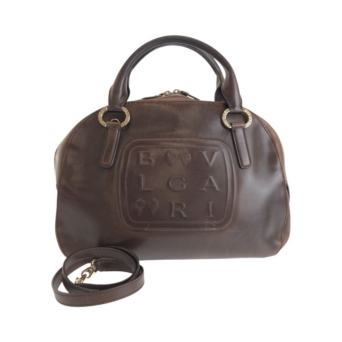 【良品】BVLGARI ブルガリ レオーニ ショルダーバッグ 2way カーキ BVLGARI ブルガリ レオーニ ブラウン シルバー金具 レザー PFEGEL