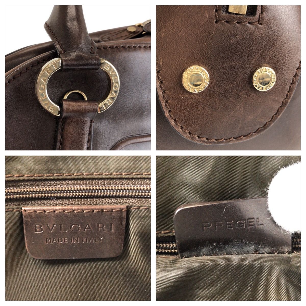 BVLGARI ブルガリ レオーニ ブラウン シルバー金具 レザー PFEGEL