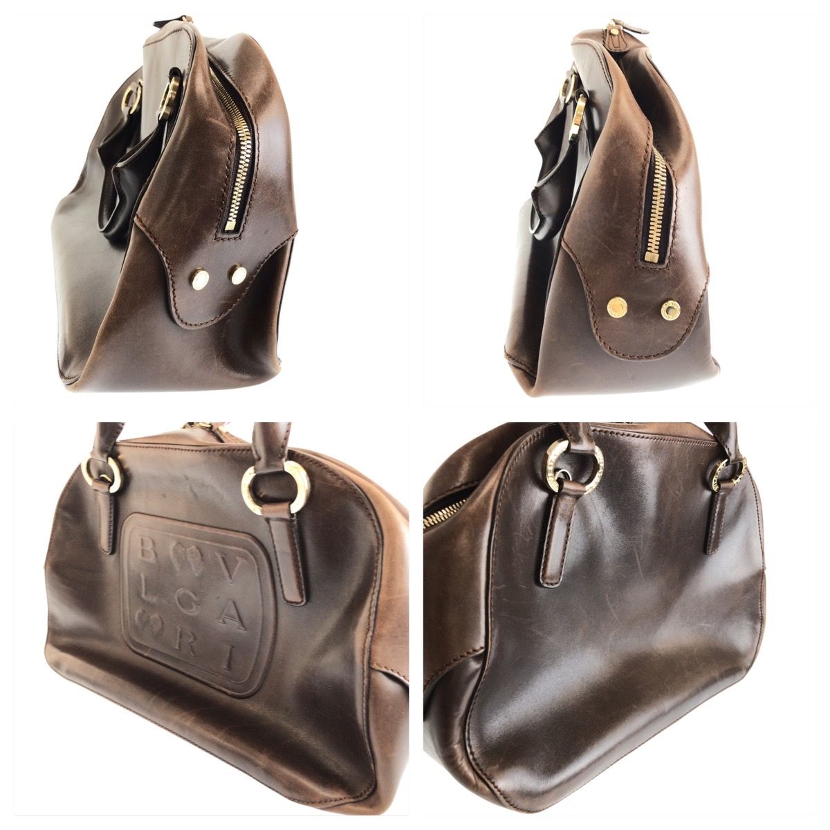 BVLGARI ブルガリ レオーニ ブラウン シルバー金具 レザー PFEGEL