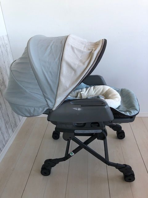 美品　クリーニング済み　説明書付ホワイトレーベル ネムリラ AUTO SWING BEDi Long スリープシェル EG ミンティブルー コンビ(Combi) 電動　ハイローチェア