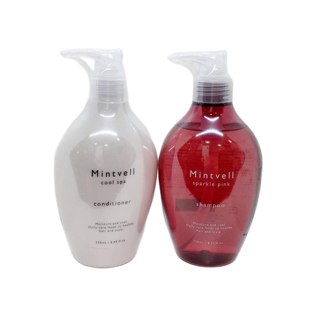[세트] 선콜 민트벨 스파클 핑크 샴푸 250ml 쿨 스파 컨디셔너 250ml 쿨 샴푸 쿨 샴푸 쿨 샴푸 쿨 샴푸 쿨 필링 두피 냄새 서머 쿨 드라이 피치 리프 추출물 모이스처라이징 민트 남성 및 여성 전용 미용실 전용