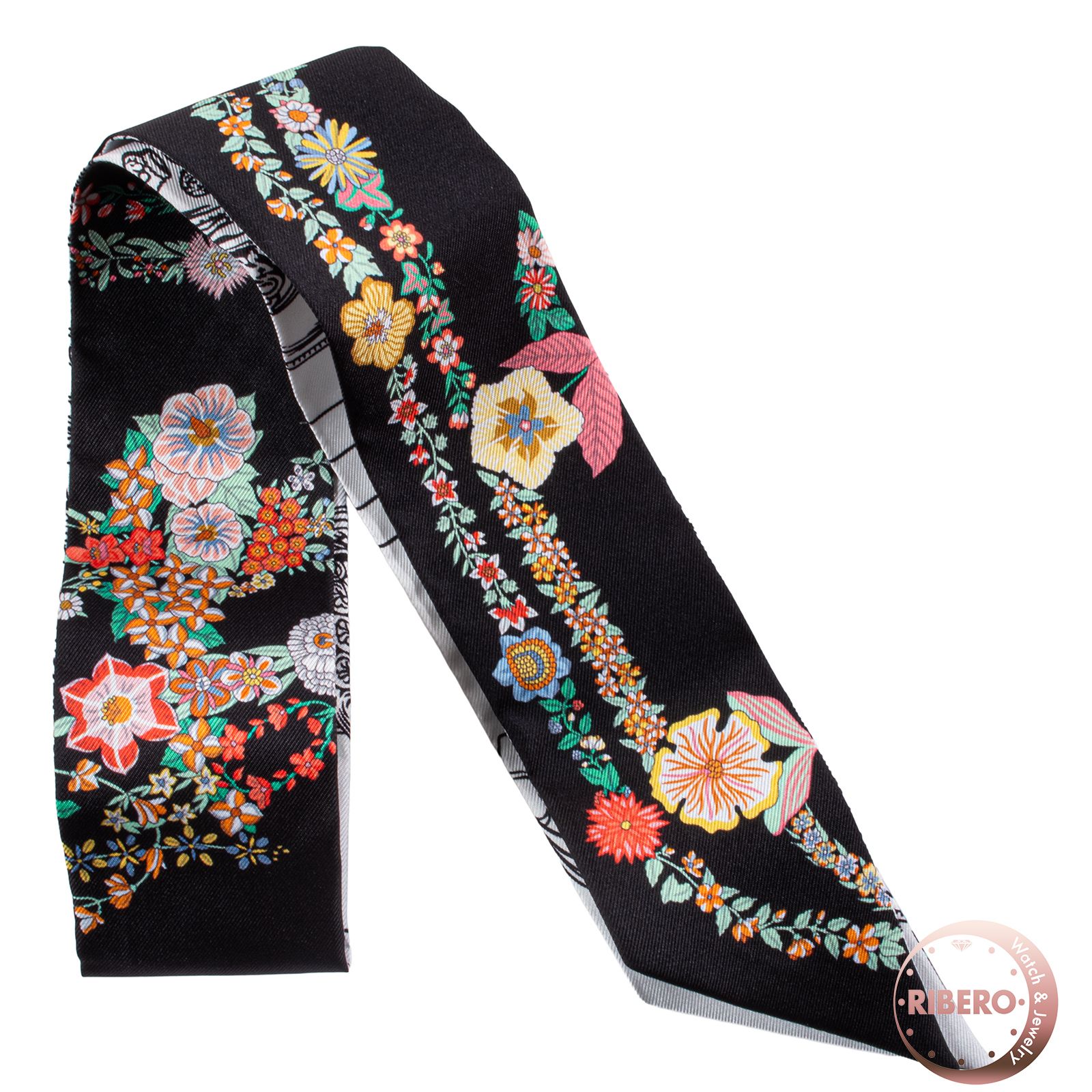 HERMES Hermes Twily Brides de Gala en Fleurs Brides de Gala en Fleurs & Eyeliner 064220S 08 2025SS Silk Black Multi Color [Used]