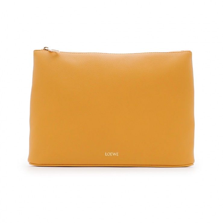 未使用品 LOEWE ロエベ オブロング ポーチ プレーン クラッチバッグ Q730C63X01 ミニバッグ レザー イエロー ゴールド金具 レディース
