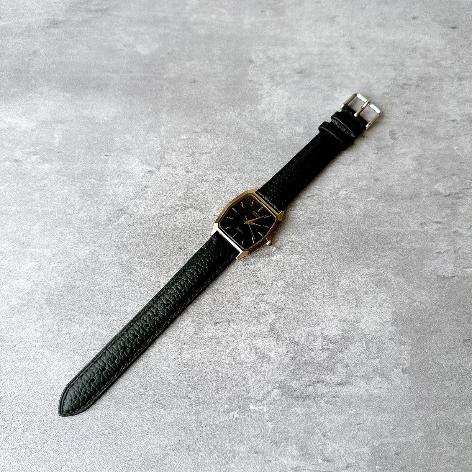 稼働 SEIKO Dolce 腕時計 スクエア アンティーク レザー ブラック SEIKO DOLCE セイコードルチェ 6030-5480 ブラック文字盤 ヴィンテージ