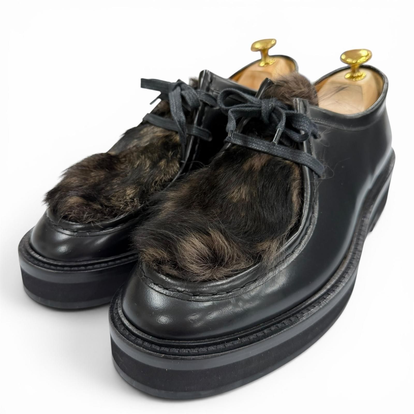 極美品▼Paul Smith ポールスミス ファー装飾 レースアップ チロリアンシューズ レザーシューズ ブラック 8 イタリア製 メンズ 極美品▽Paul Smith ポールスミス ファー装飾 レースアップ チロリアン