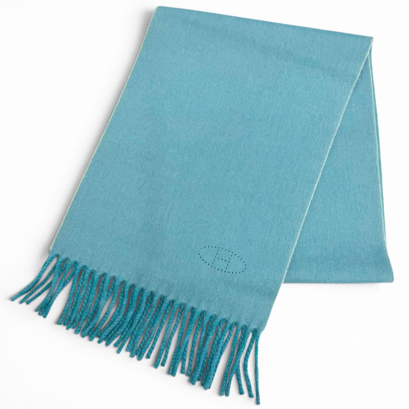 極美品△HERMES エルメス カシミヤ100％ ブルー ターコイズ エブリン H