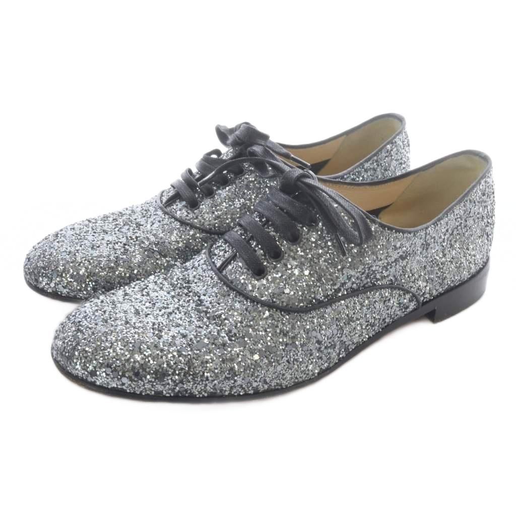 クリスチャンルブタン Christian louboutin グリッター レースアップシューズ 38.5 シルバー色