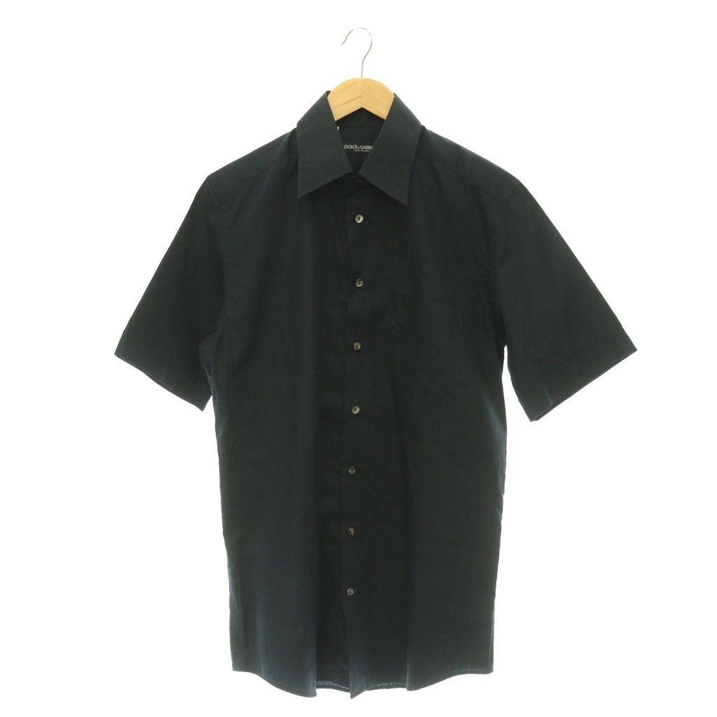 ドルチェ&ガッバーナ ドルガバ DOLCE&GABBANA ドレス シャツ コットン 半袖 ロゴボタン 15 3/4 濃紺 ダークネイビー /HS ■OS ■AD
