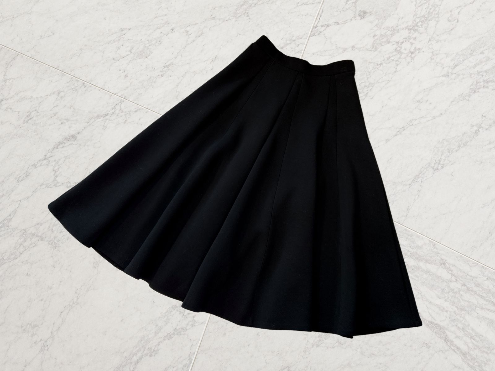 【極美品】DOUBLE STANDARD CLOTHING sov. / ダブルスタンダードクロージング ソブ　ダンボールニットフレアスカートブラック 38「7号（Sサイズ）〜9号（Mサイズ）」 ウエスト後ろゴムで安心 ロングスカート 上品コーデ 通勤コーデ