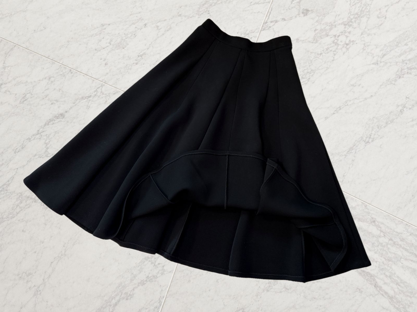 【極美品】DOUBLE STANDARD CLOTHING sov. / ダブルスタンダードクロージング ソブ　ダンボールニットフレアスカートブラック 38「7号（Sサイズ）〜9号（Mサイズ）」 ウエスト後ろゴムで安心 ロングスカート 上品コーデ 通勤コーデ