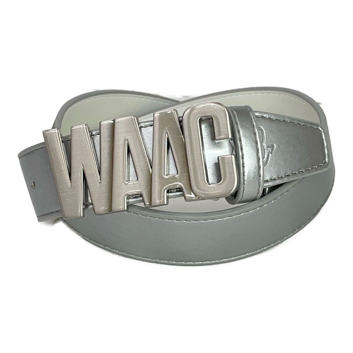 中古 ワック WAAC ベルト 銀 シルバー ロゴバックル ワッキー型押し
