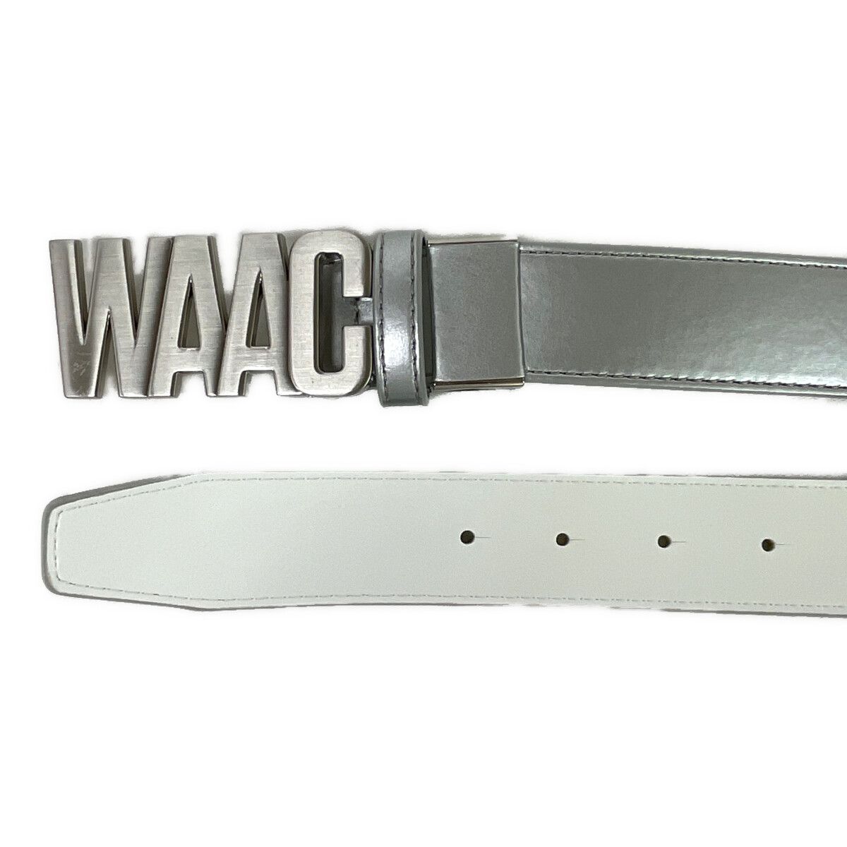 中古 ワック WAAC ベルト 銀 シルバー ロゴバックル ワッキー型押し
