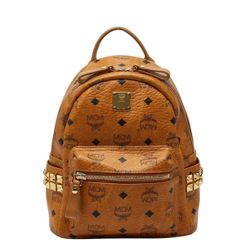 MCM スタッズ ブラウン レザー リュック ヴィセトス エム シー エム ヴィセトス モノグラム スタッズ リュック バック