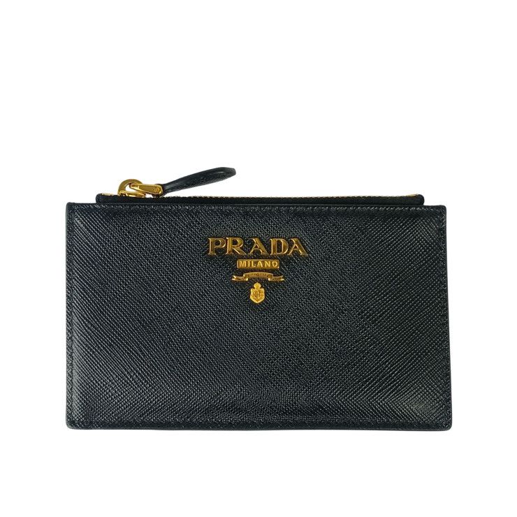 PRADA プラダ コインケース 1MC086 NERO+IBISC系 SAFFIANO MULTIC サフィアーノ ユニセックス カードケース ゴールド金具 美品