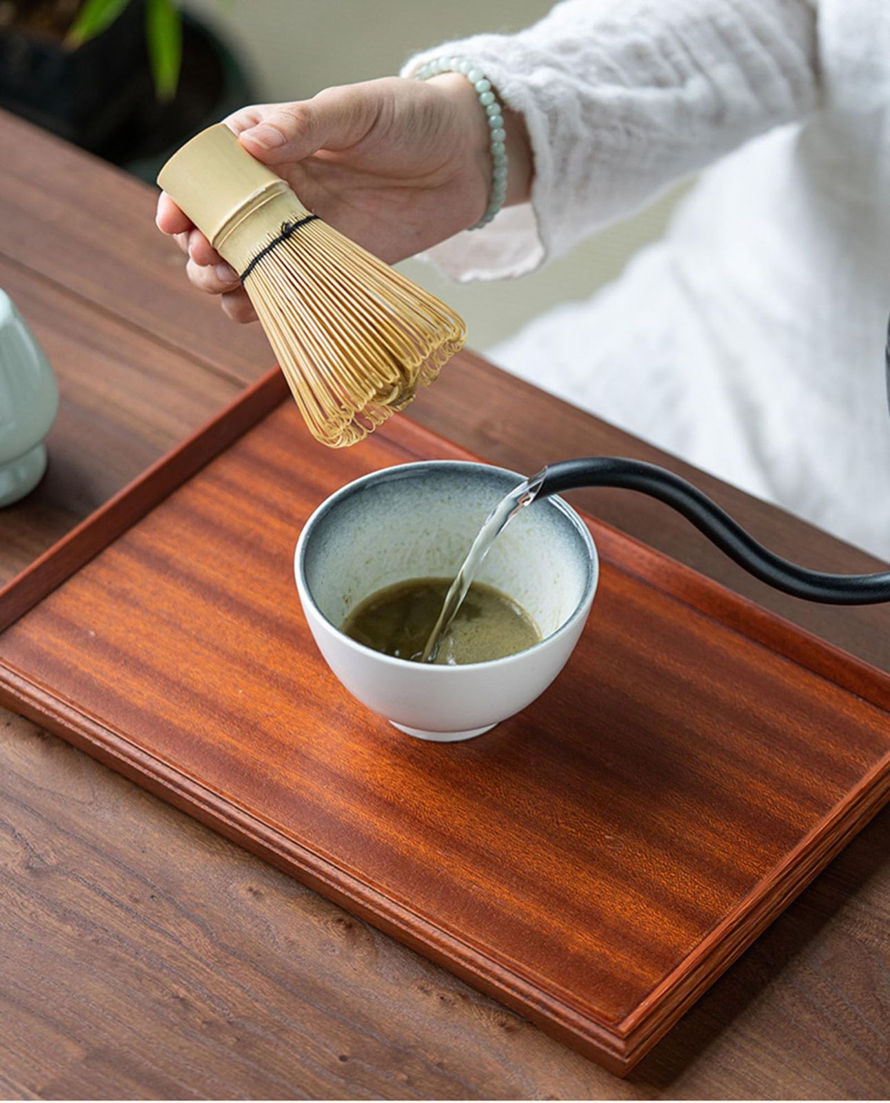茶道具4点セッ 百本立茶筅 茶筅立て 茶杓 茶さじ 竹製 抹茶セット 粉末