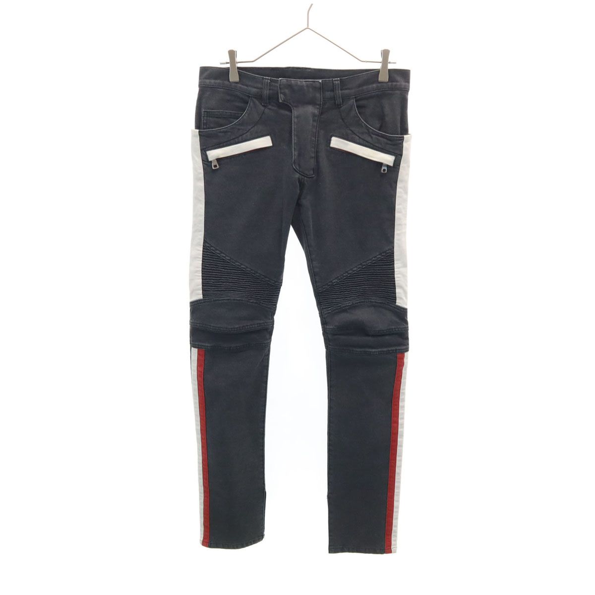 BALMAIN リブ スリムフィット バイカー デニム ジーンズ ブルー