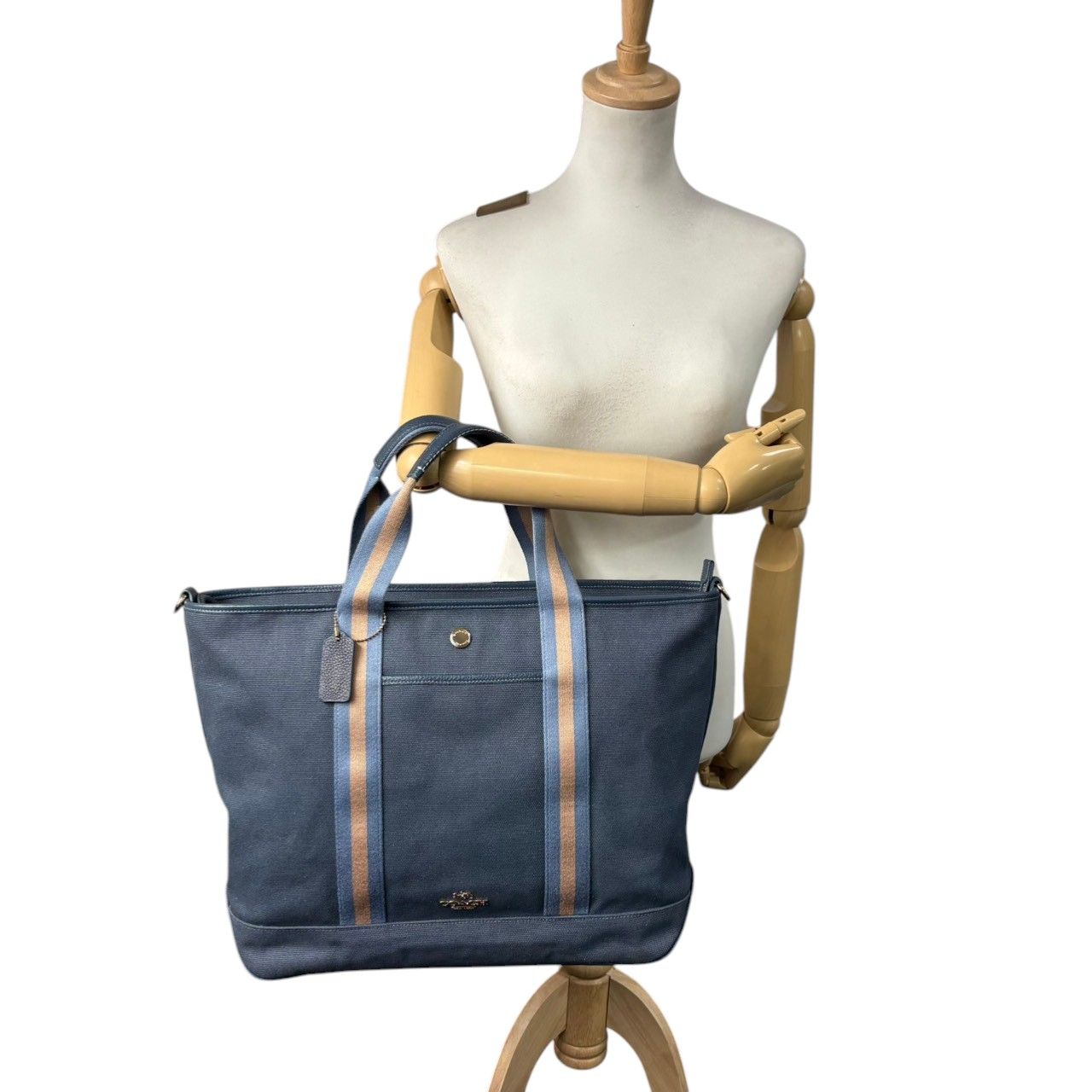 コーチ 2WAYトートバッグ ストライプデザイン 極美品】コーチ COACH 2WAY トートバッグ ショルダーバッグ キャンバス