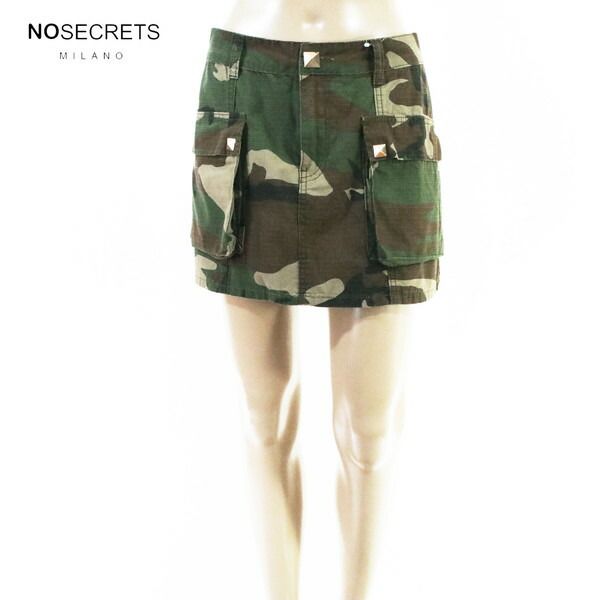 80%OFF 新品 ノーシークレッツ NO SECRETS スカート 42 ESK782 M Lサイズ カーキ レディース ミニスカート 迷彩 アーミー柄 コットン