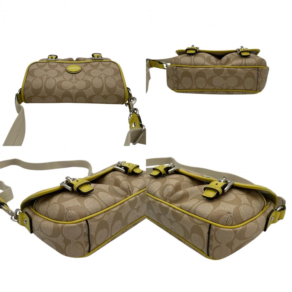 美品 COACH コーチ ショルダーバッグ ベージュ イエロー シグネチャー 