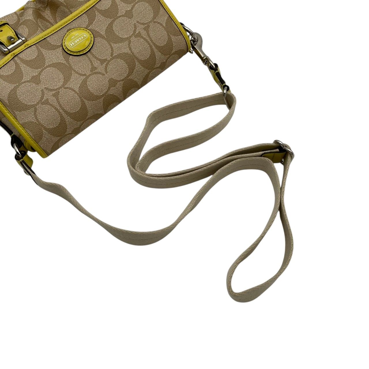 美品 COACH コーチ ショルダーバッグ ベージュ イエロー シグネチャー
