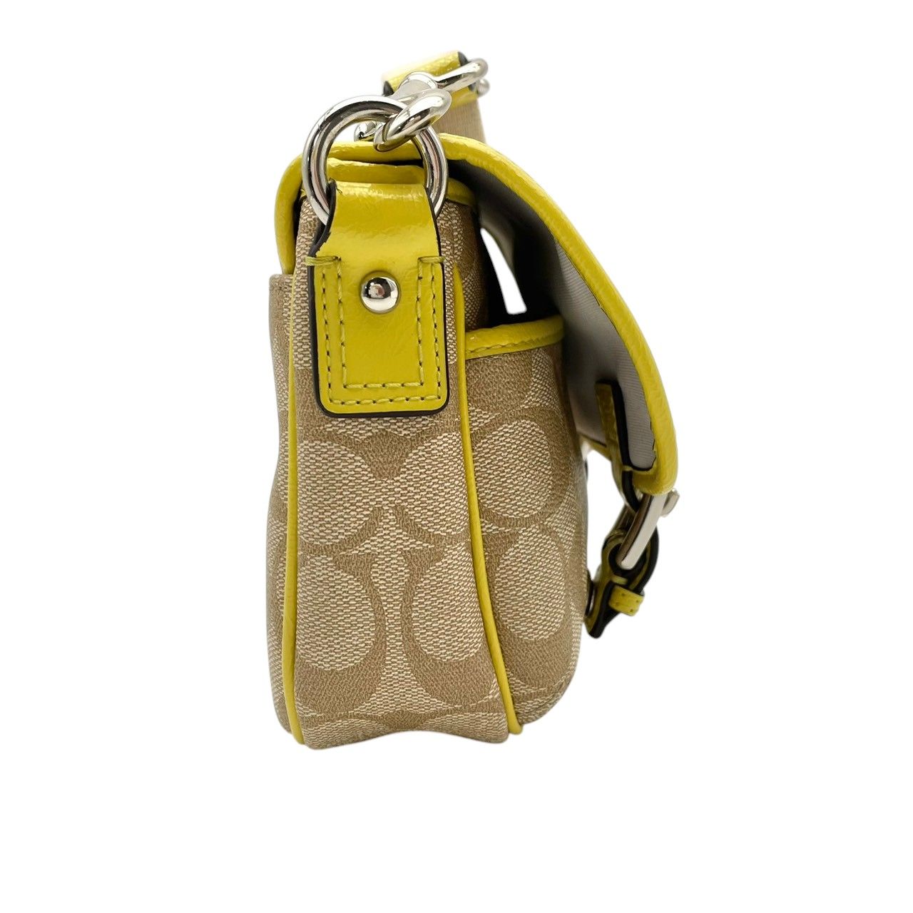 美品 COACH コーチ ショルダーバッグ ベージュ イエロー シグネチャー 