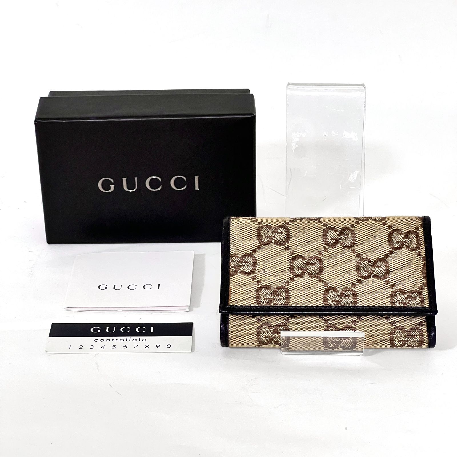SD7482 GUCCI グッチ GG柄 GGキャンバス×レザー 6連キーケース ベージュ×ブラック 033.0416.0868
