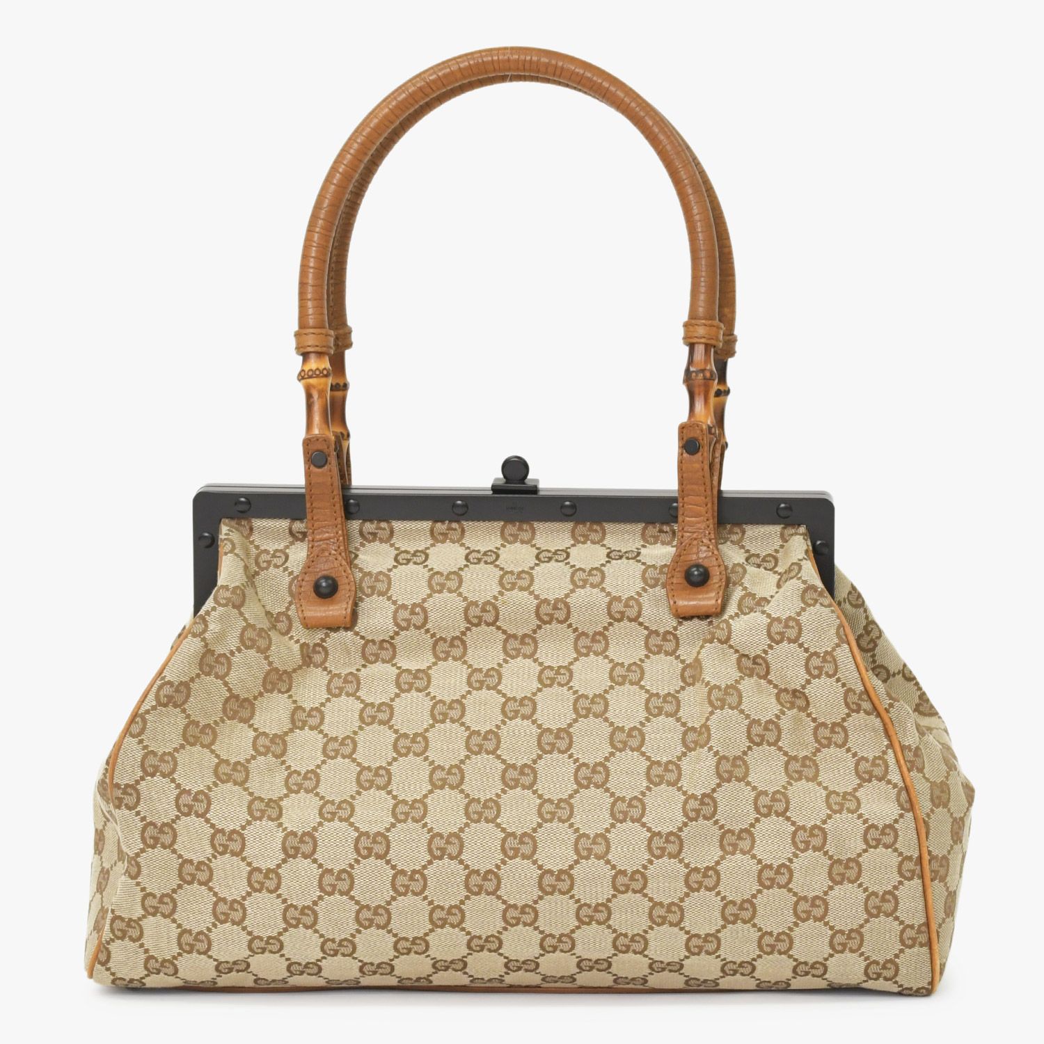 極美品 GUCCI グッチ GGキャンバス バンブーハンドル ガマロ 
