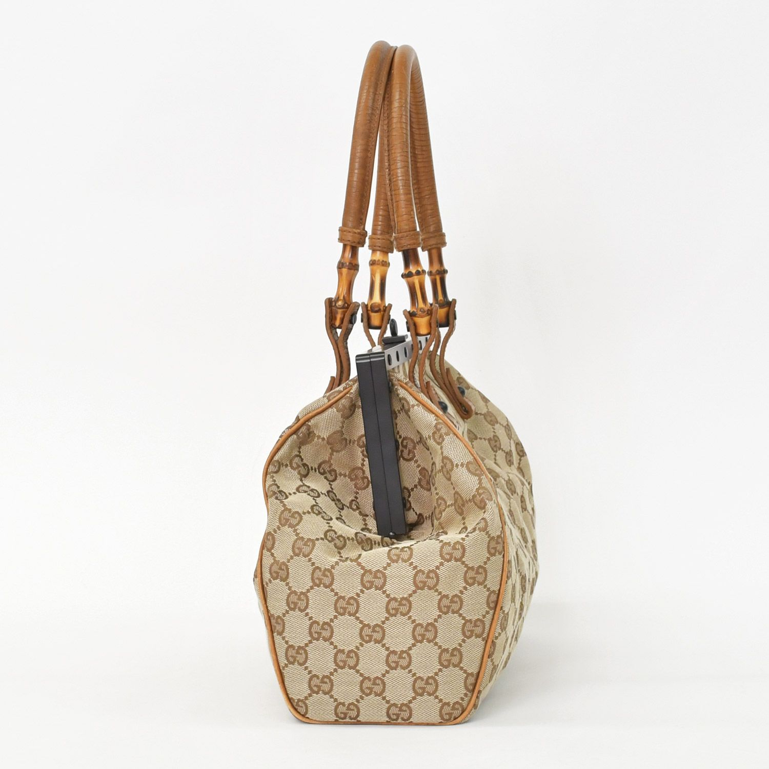 極美品 GUCCI グッチ GGキャンバス バンブーハンドル ガマロ 