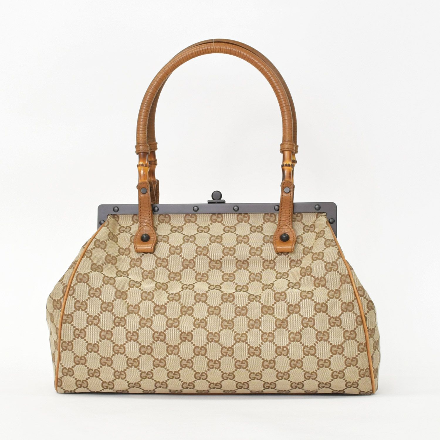 極美品 GUCCI グッチ GGキャンバス バンブーハンドル ガマロ 