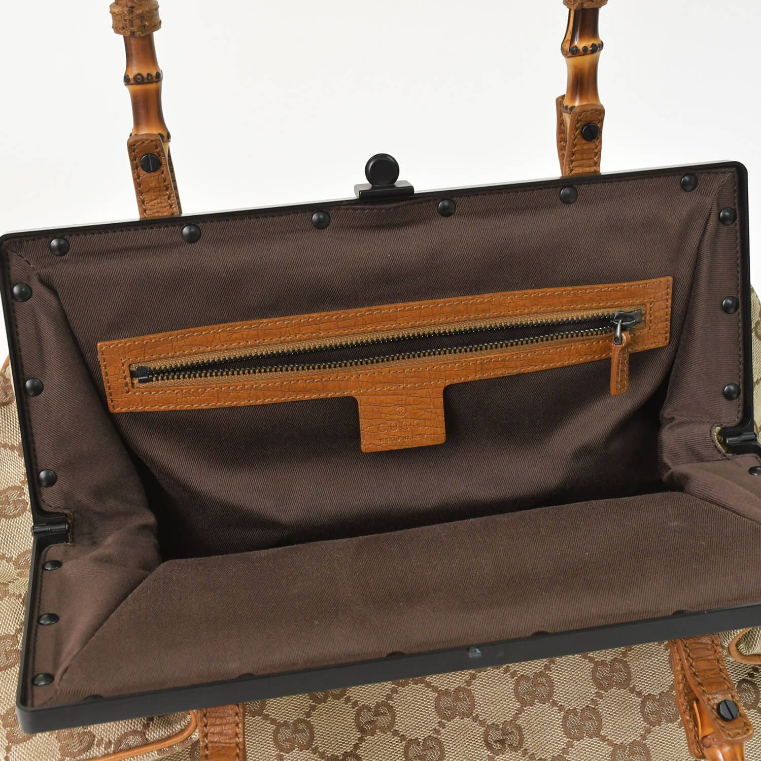 極美品 GUCCI グッチ GGキャンバス バンブーハンドル ガマロ 