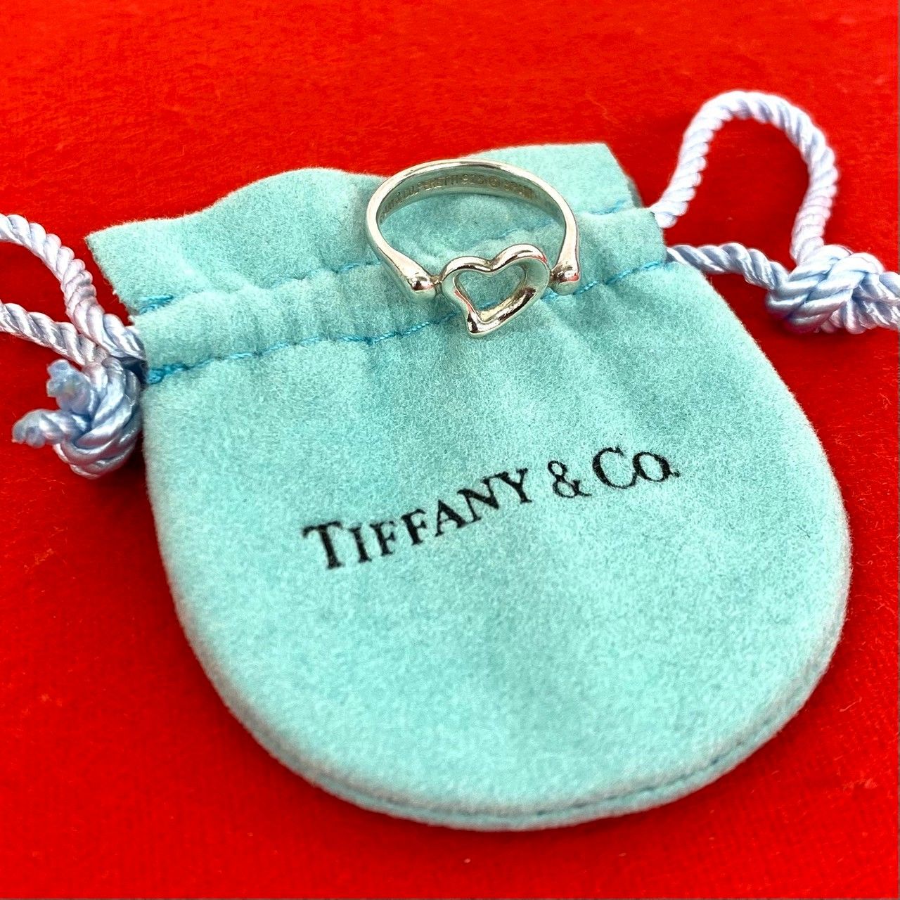 極 美品 袋付き TIFFANY&Co. ティファニー オープン ハート リング 