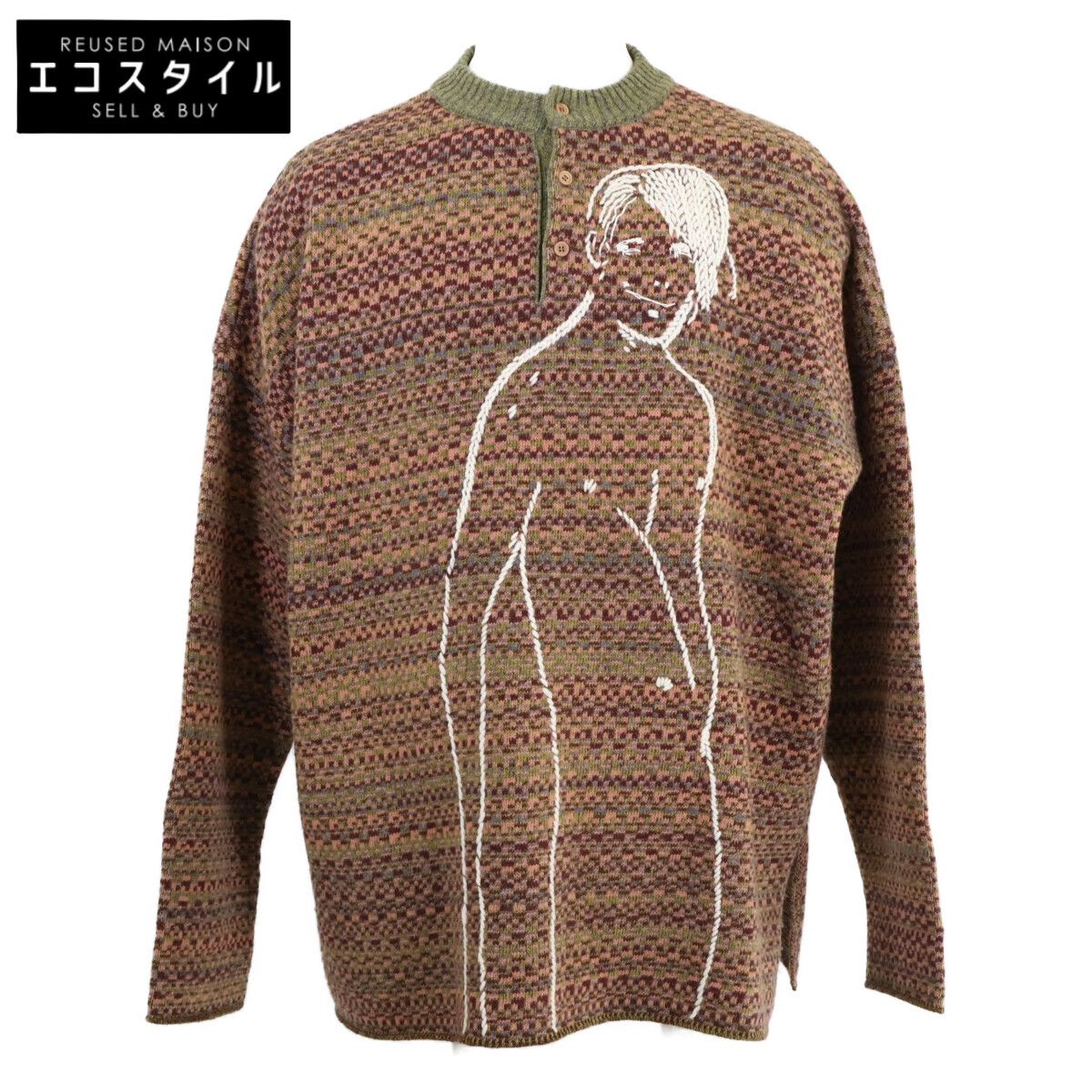 LOEWE ロエベ 美品 国内正規 H3299630SM ウール 刺繍デザイン ヘンリー 