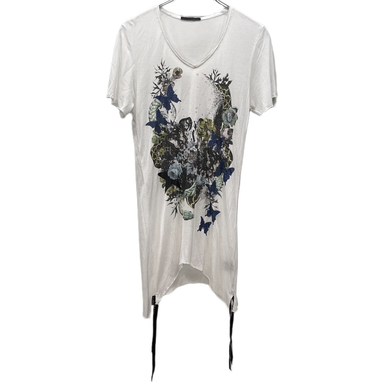 KMRii バタフライラメプリントVネックモダールカットソー Tシャツ Tee