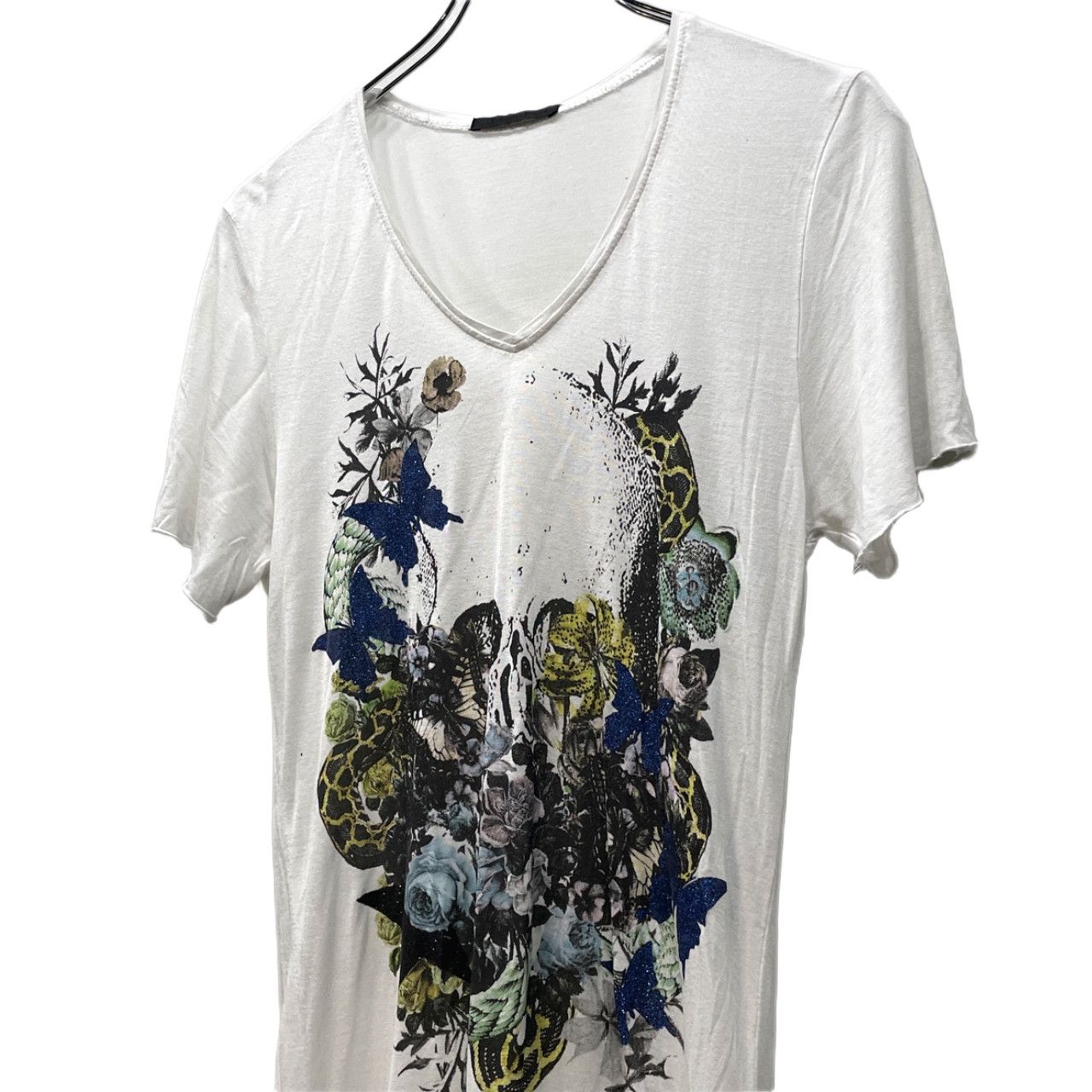 KMRii バタフライラメプリントVネックモダールカットソー Tシャツ Tee