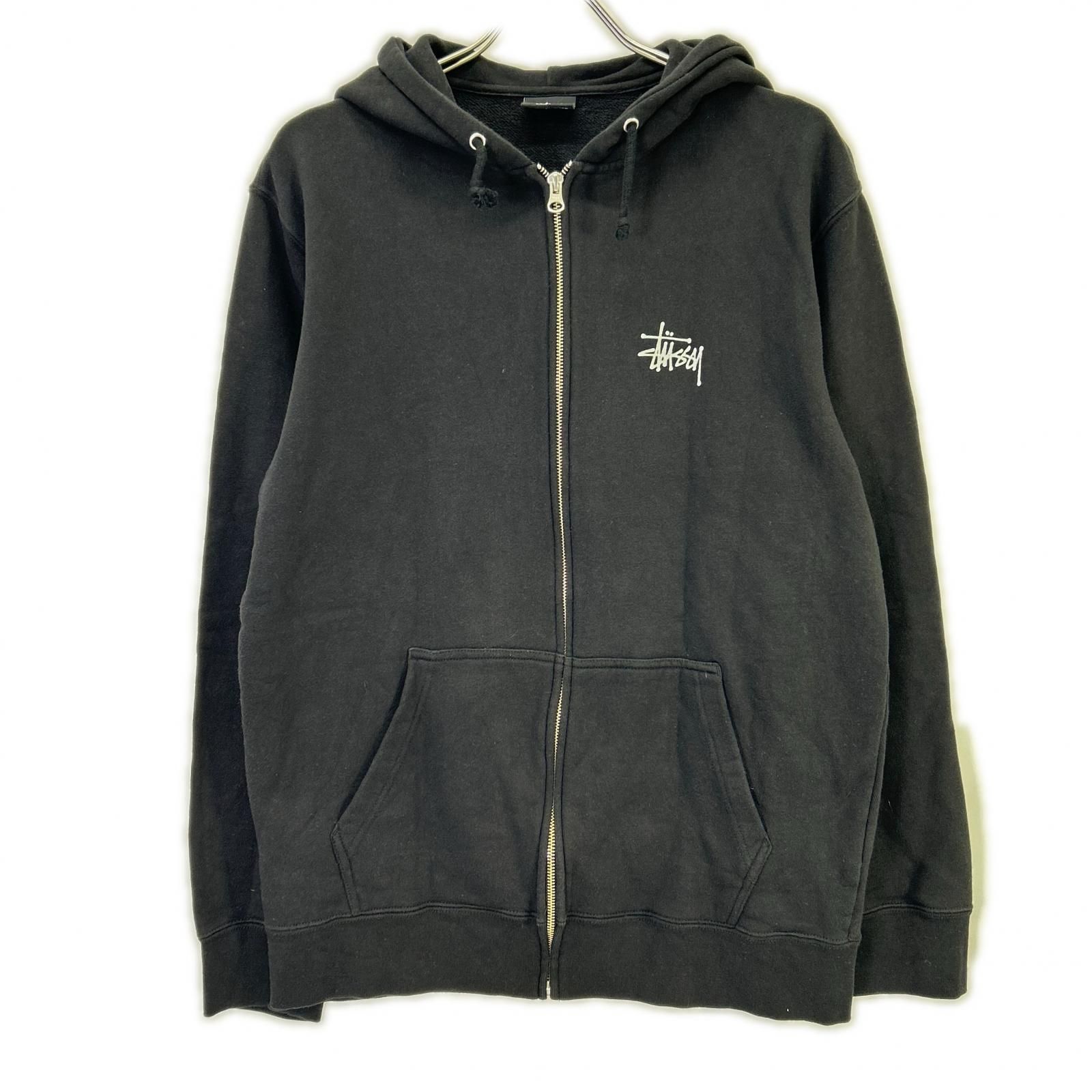 STUSSY ステューシー ブラック ロゴ ジップアップフーディ― L - メルカリ