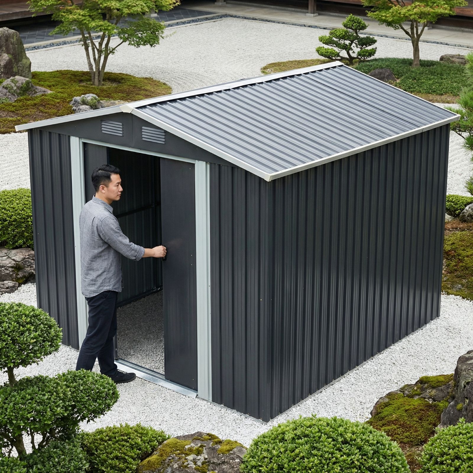 ブラック】物置 屋外 大型収納庫 幅236×奥行303×高さ190cm スチール